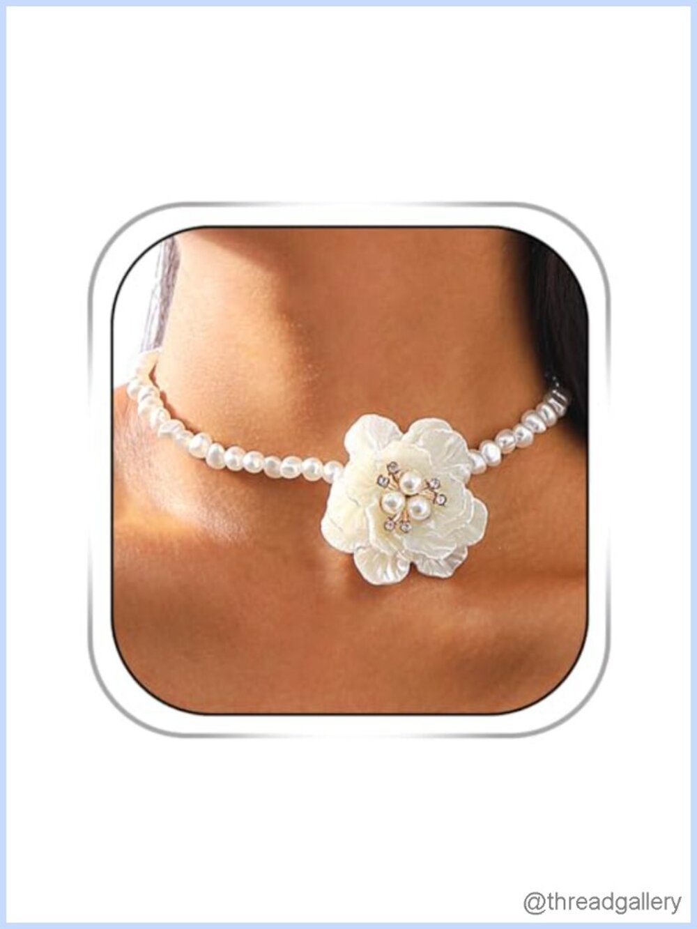 Big Flower Pearl Choker Necklace Vintage Floral Simulated Pearl